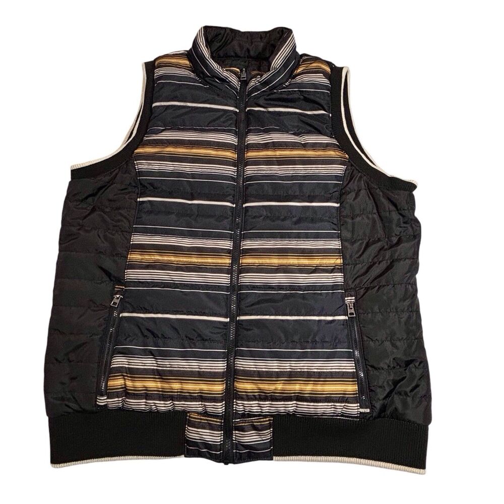 Cinch Reversible Quilted Full Zip Vest Women's XXL Black Tan Striped Cowgirl - Picture 2 of 11